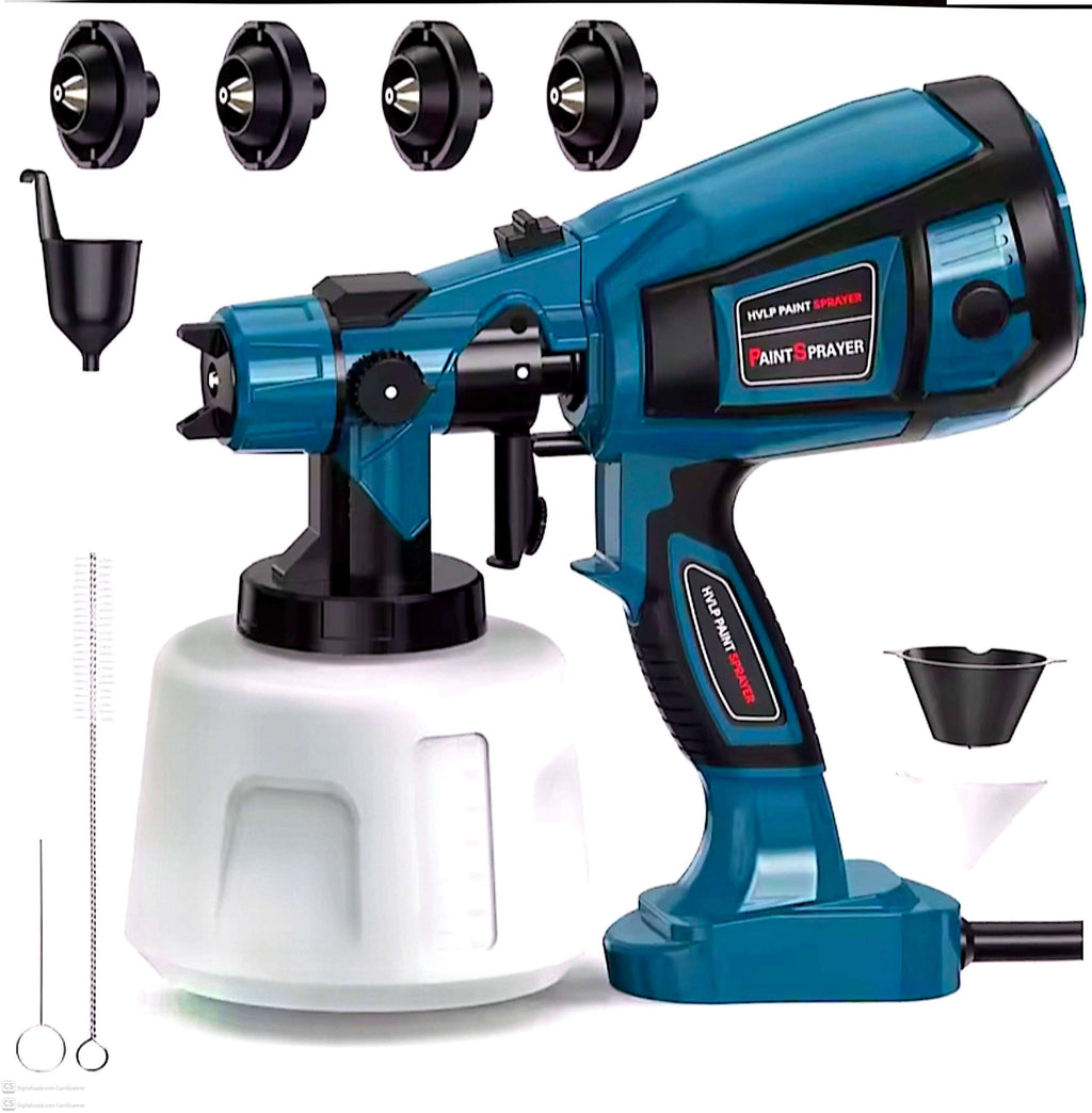 Pistola de pulverização elétrica HVLP de 800W e 400ml com 4 bicos de cobre para moveis,Cercas, Paredes, Carros e pintura DIY em Casa