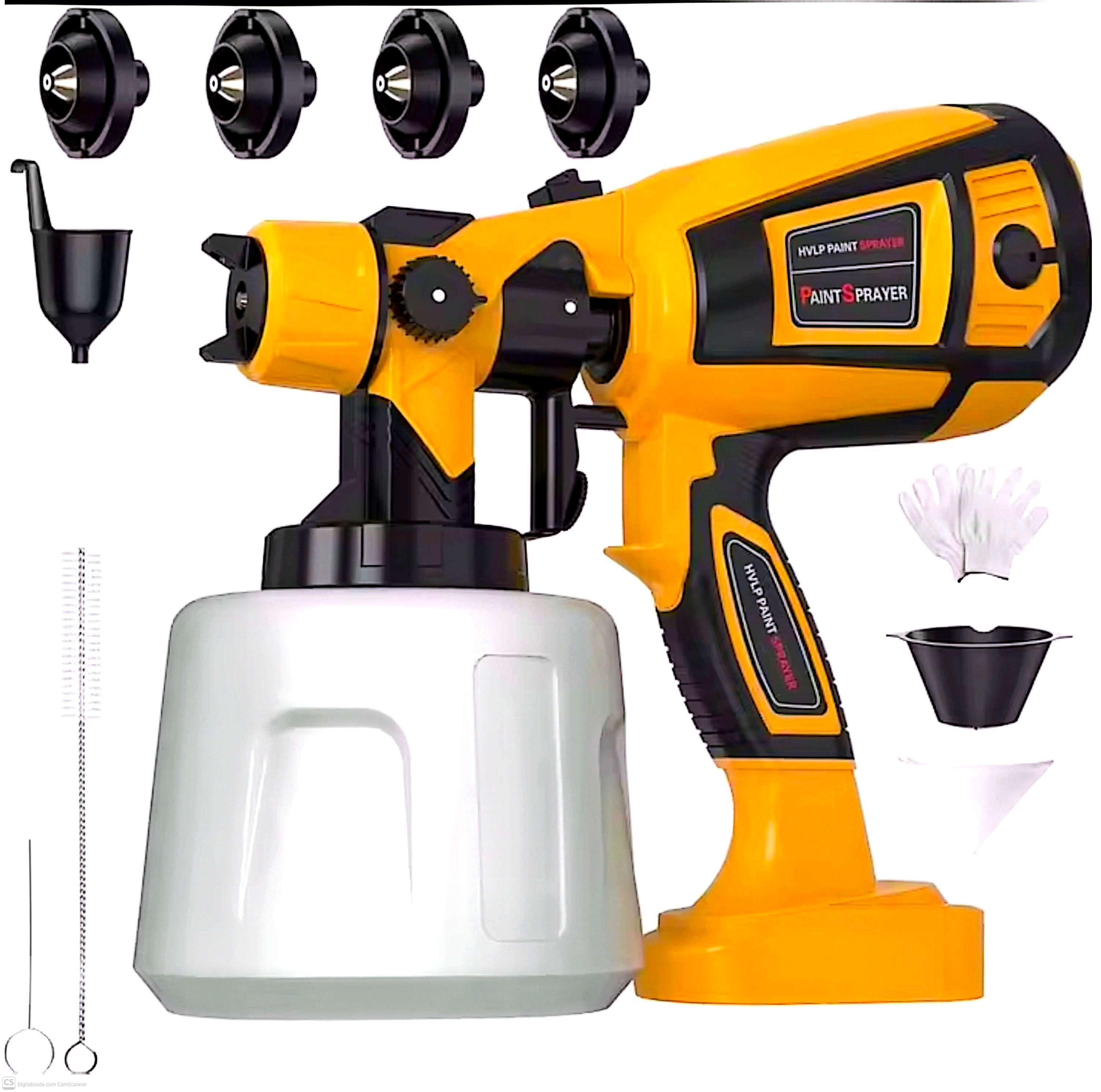 Pistola de pulverização elétrica HVLP de 800W e 400ml com 4 bicos de cobre para moveis,Cercas, Paredes, Carros e pintura DIY em Casa