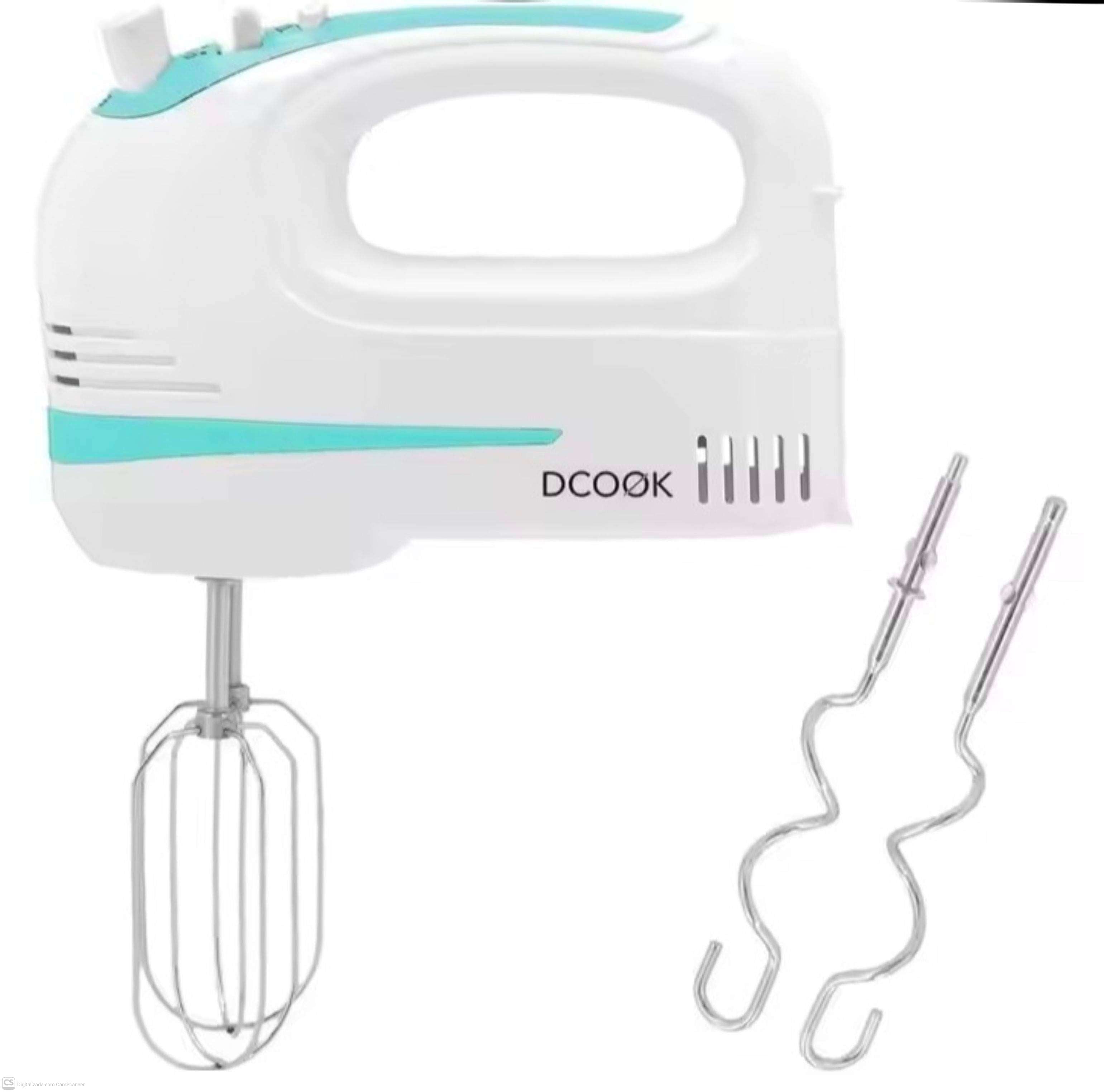 Dcook Misturador de 300W com 5 Velocidades e função Turbo 2 varetas e 2 Ganchos em aço inoxidável sem BPA, Electrodoméstico para cozinha, Hotelaria e Pastelaria.